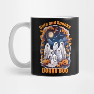 Cute and spoky, doggy BOO! dog halloween outfit Mug